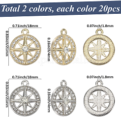 40色合金ラインストーンペンダント2個。  コンパス  ミックスカラー  21x18x4mm  穴：1.8mm  20個/カラー&nbsp;FIND-SC0014-57