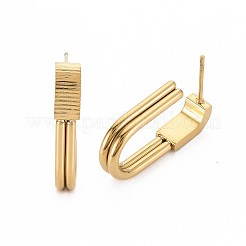 304ステンレススチールオープンオーバルスタッドピアス  女性用ハーフフープピアス  ゴールドカラー  25x16x5mm  ピン：0.7mm&nbsp;EJEW-N016-025LG