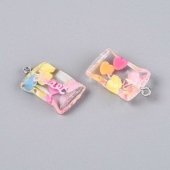 透明樹脂ペンダント  甘いキャンディ  プラチナトーンのアイアンループ付き  ミックスカラー  27.5~29x16~16.5x7~7.5mm  穴：2mm&nbsp;RESI-T056-06