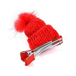 クリスマスパーティーのヘアアクセサリー  ニット帽 布 ラインストーン ワニ ヘアクリップ  鉄クリップ付き  レッド  48.6x50x14.7mm&nbsp;AJEW-S088-09B