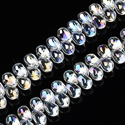 電気メッキ透明ガラスビーズ連売り  ABカラーメッキ  ティアドロップ  クリアAB  9x6x6mm  穴：0.8mm  約99個/連  14.96''（38センチメートル）&nbsp;EGLA-S193-06