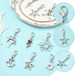 合金ペンダントデコレーション9個。  合金製カニカン付き  アンティークシルバー＆プラチナ  30~43mm&nbsp;HJEW-YW00400