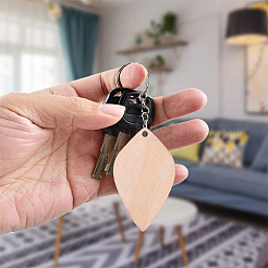DIY Leaf & Teardrop Poplar Wood Big Pendant Keychain Making Kits&nbsp;DIY-YW0011-58