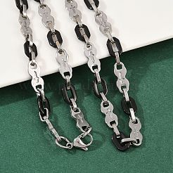 201ステンレススチール製クロス＆オーバルリンクチェーンネックレス（女性用）  304ステンレススチール留め具付き  ステンレス鋼色  ブラック  23.62インチ（60cm）&nbsp;NJEW-B143-02EBP
