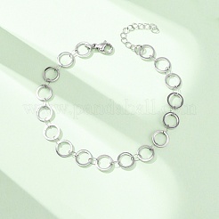 304ステンレススチールリングリンクチェーンブレスレット  ステンレス鋼色  7-3/8インチ（18.6cm）&nbsp;BJEW-P373-02B-P