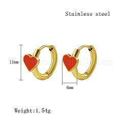 天然シェルハートフープピアス  女性用304ステンレススチールイヤリング  18KGP本金メッキ  11x6mm&nbsp;AJEW-U002-02G