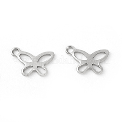 変色しにくい201ステンレススチールチャーム  蝶  中空  ステンレス鋼色  7.5x11x0.8mm  穴：1.2mm&nbsp;STAS-F192-055P