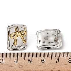 ツートンカラーの304ステンレススチールスタッドピアス  長方形と蝶結び  イオンプレーティング（ip）  長持ちメッキ  ステンレス鋼色  20x15.5mm&nbsp;EJEW-B156-17P