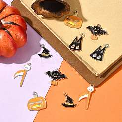 10pcs10スタイルハロウィーンテーマ合金エナメルペンダント  白金/ゴールデン  混合図形  17.5~29.5x15~26x1mm  穴：1.6~2mm  1個/スタイル&nbsp;ENAM-FS0003-84