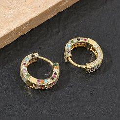 Brass Micro Pave Cubic Zirconia Hoop Earrings for Women&nbsp;EJEW-A167-19G-01