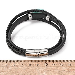 天然アマゾナイトと編み込みマイクロファイバーレザーを使用したマルチ連ブレスレット（男女兼用）  304ステンレススチール製グレーズマグネットバックル付き  8.27インチ（21cm）&nbsp;GG-CBAEA55-01A