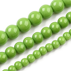 オペークソリッドカラーガラスビーズ連売り  ラウンド  ライムグリーン  8~8.5mm  穴：1.5mm  約51~53個/連  14.96インチ〜15.55インチ（38~39.7cm）&nbsp;X-GLAA-T032-P8mm-06