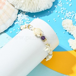 Shell Pearl & Natural & Synthetic Mixed Gemstone Beads Stretch Bracelets for Women&nbsp;BJEW-JB13898-02