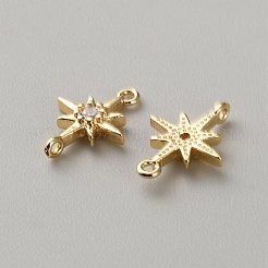 真鍮製マイクロパヴェクリアキュービックジルコニアコネクターチャーム  スター  ゴールドカラー  12x8.5x2mm  穴：0.8mm&nbsp;KK-WH0079-174G