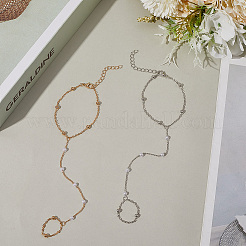 2Pcs 2 Colors Alloy Satellite Chains Finger Ring Bracelets for Women&nbsp;BJEW-CY0001-09