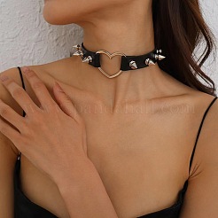 Spiked Rivet Alloy Heart Link PU Leather Choker Necklaces for Women&nbsp;FS-WGC3189-01