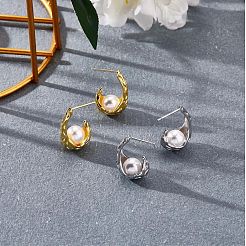天然パールティアドロップスタッドピアス  ハーフフープピアス  ゴールドカラー  22.5x9.5x14mm  ピン：0.8mm&nbsp;JE1078A