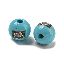 プリントウッドヨーロピアンビーズ  大穴ビーズ  ラウンド  空色  16~16.5x14.5~15mm  穴：4mm&nbsp;WOOD-L020-D12