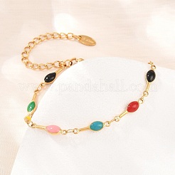 304 Stainless Steel Enamel Teardrop Link Chain Bracelets for Women&nbsp;BJEW-D460-12G