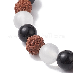 Natural Rudraksha & Selenite & Eyeless Obsidian Beaded Stretch Bracelets&nbsp;BJEW-JB10115-01