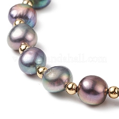 Dyed Natural Pearl & Brass Round Beaded Slider Bracelet&nbsp;BJEW-JB09008-03
