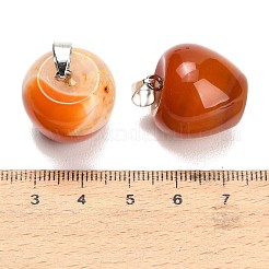 教師の日 天然瑪瑙ペンダント  304ステンレススチール製のスナップ式留め具が付いたリンゴのチャーム  染め＆加熱  ステンレス鋼色  サンゴ  20x20mm  穴：7x4.5mm&nbsp;GG-K002-14F