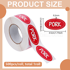 粘着ステッカー肉ラベル  封筒用  バブルメーラーとバッグ  ワード模様の楕円形  レッド  25x45x0.2mm  500PCS /ロール&nbsp;DIY-WH0308-745B