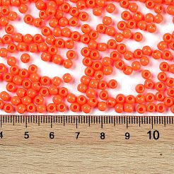 不透明なアクリルビーズ  ラウンド  レッドオレンジ  4x3.5mm  穴：1.6mm  約18000個/500g&nbsp;SACR-A007-01A-02