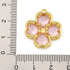 ラックメッキ真鍮ガラスペンダント  長持ちメッキ  クローバー  18KGP本金メッキ  23x21x5.5mm  穴：1.6mm&nbsp;KK-U035-13G