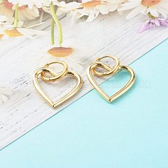 304ステンレススチール製ハギーフープピアス  真鍮のペンダント付き  ハート  ゴールドカラー  35mm  ピン：1mm&nbsp;EJEW-JE04549-04