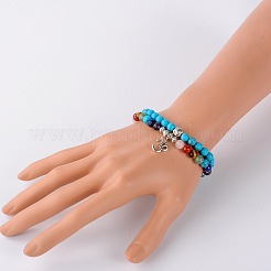 Trendy Synthetic Turquoise(Dyed) Beads Stretch 2-Loops Bracelets&nbsp;BJEW-JB01728-02