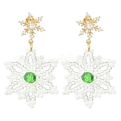 Christmas Snowflake Glass Seed Braided Dangle Earrings&nbsp;EJEW-MZ00233