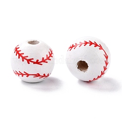 天然木のビーズ  染め  ラウンド  レッド  野球  15.5x14.5mm  穴：3.2mm&nbsp;WOOD-K006-A05