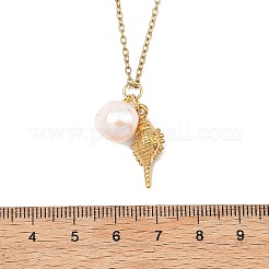 Ocean 304 Stainless Steel Conch Shaped and Natural Cultured Freshwater Pearl Pendant Cable Chain Necklaces for Women&nbsp;NJEW-JN06086