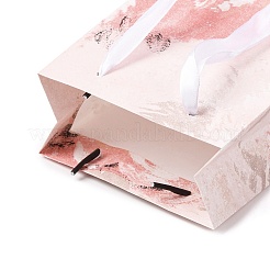 花の油絵プリントが施された長方形の紙製ギフト収納袋（リボン付き）  ピンク  11x5.8x12cm&nbsp;ABAG-A011-01F