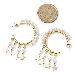 スターシェルパールダングルスタッドピアス  304ステンレススチールスタッドピアス金具付き  ゴールドカラー  56.6x37mm&nbsp;EJEW-JE06186-01