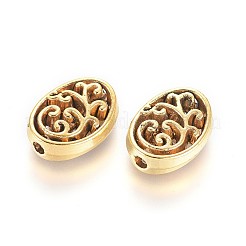 中空チベットスタイル合金ビーズ  オーバル  アンティーク黄金  12x9x3mm  穴：1.6mm&nbsp;TIBEB-L004-041AG