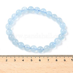 Natural Aquamarine Round Bead Stretch Bracelets for Men Women&nbsp;BJEW-U034-01C-01