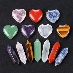 14Pcs Chakra Heart & Hexagonal Prism Mixed Natural Gemstone Healing Stones Set&nbsp;PW-WG55180-01