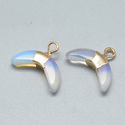 オパールペンダント  真鍮パーツ  ダブルホーン/三日月  ゴールドカラー  12x16x4mm  穴：1.5mm&nbsp;G-Q494-40D