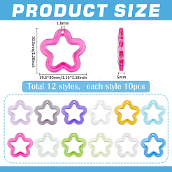120個12色透明アクリルビーズ  花と星  ミックスカラー  29.5~30x30.5x5mm  穴：1.8mm  10個/カラー&nbsp;MACR-PH0002-08