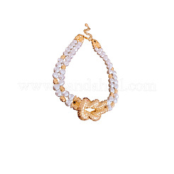 Brass Knot Plastic Imitation Keshi Pearl Nuggets Beaded 2-Strand Choker Necklaces for Women&nbsp;FS-WG8CEF6-01