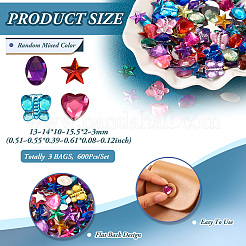 フラットバック＆バックメッキアクリルラインストーンカボション  服装アクセサリー  ミックスカラー  13~14x10~15.5x2~3mm  3袋  約600個/セット&nbsp;MACR-TA0001-62B