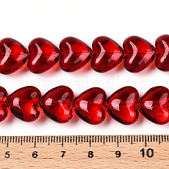 透明ガラスビーズ連売り  ハート  レッド  12.5x14.5x8mm  穴：0.8mm  約50個/連  24.61''（62.5センチメートル）&nbsp;GLAA-T023-13A