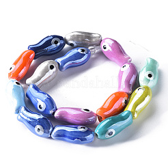 手作りの磁器セラミックビーズ連売り  手描き  ファミーユスタイルバラ  魚  ミックスカラー  20x10x8mm  穴：1.8mm  約16個/連  12.01インチ（30.5cm）&nbsp;PORC-Q265-002
