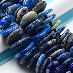 天然石ラピスラズリビーズ連売り  ディスク  5~6x12~29x11~32mm  穴：1.5~1.6mm  約49個/連  16.85''~17.40''（42.8~44.2センチメートル）&nbsp;G-M406-B01