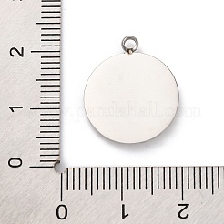304ステンレスペンダント  ラインストーン付き高光沢仕上げ  フラットラウンドのチャーム  ステンレス鋼色  19x16x2mm  穴：1.8mm&nbsp;STAS-R005-07P-04