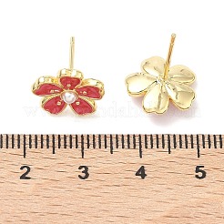 Flower Brass & ABS Plastic Pearl Stud Earrings&nbsp;EJEW-P336-07G-02