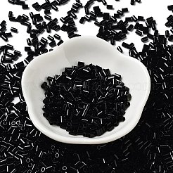 不透明な色のガラスの丸いラッパビーズ  チューブ  ブラック  3.5~3.8x2~2.5mm  穴：1.2mm&nbsp;SEED-Z002-A-C01