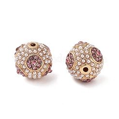 金色のメッキ合金ラインストーンビーズ  ABSの模造パールと  ラウンド  ライトローズ  15x14mm  穴：1.6mm&nbsp;FIND-E046-14G-01